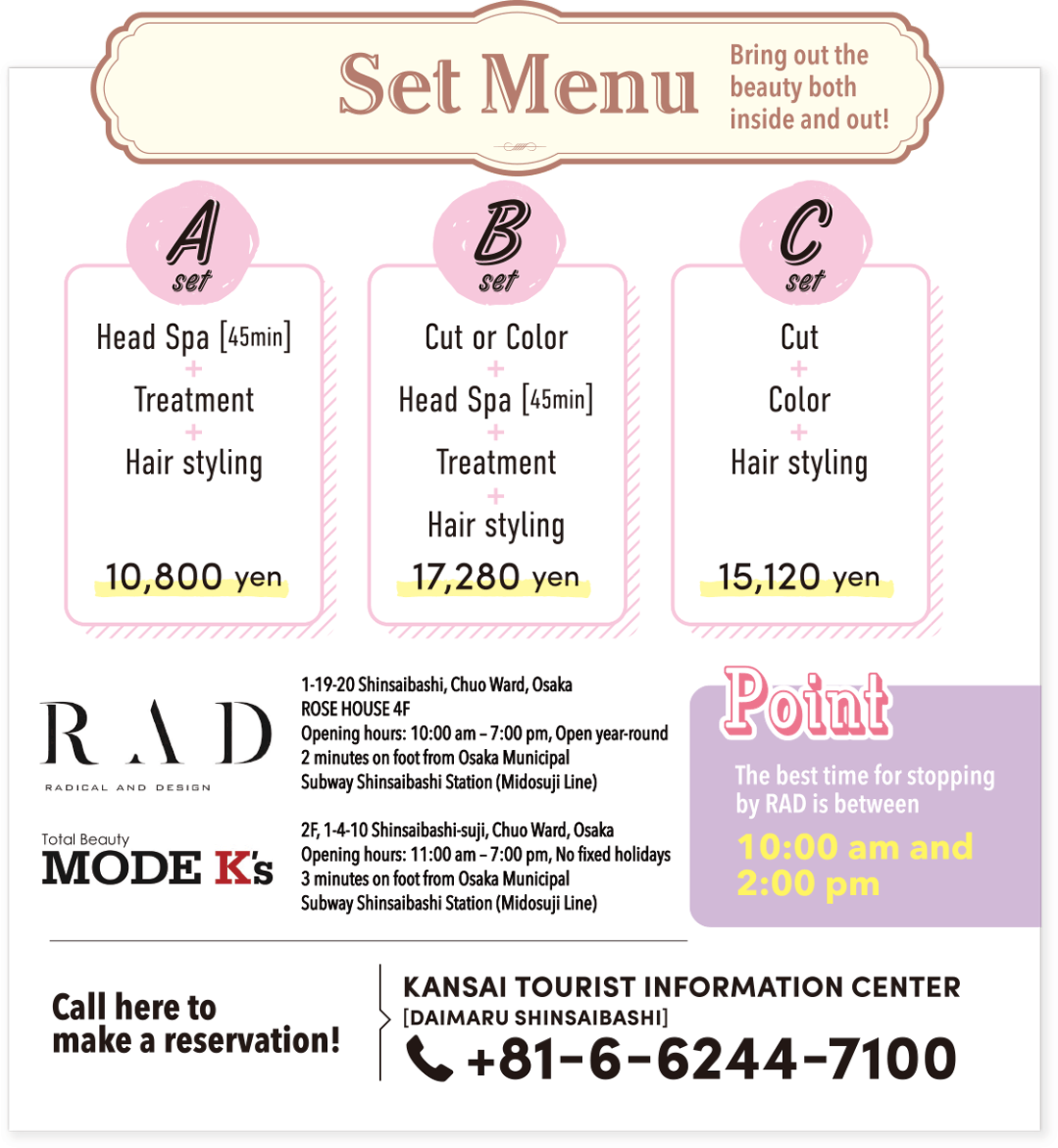 Set Menu Bring out the beauty both inside and out! / TEL：+81-6-6244-7100